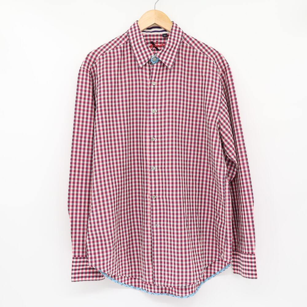 Robert Graham X Men's Pink Black Checked Flip Cuff Long Sleeve Shirt Sz XL